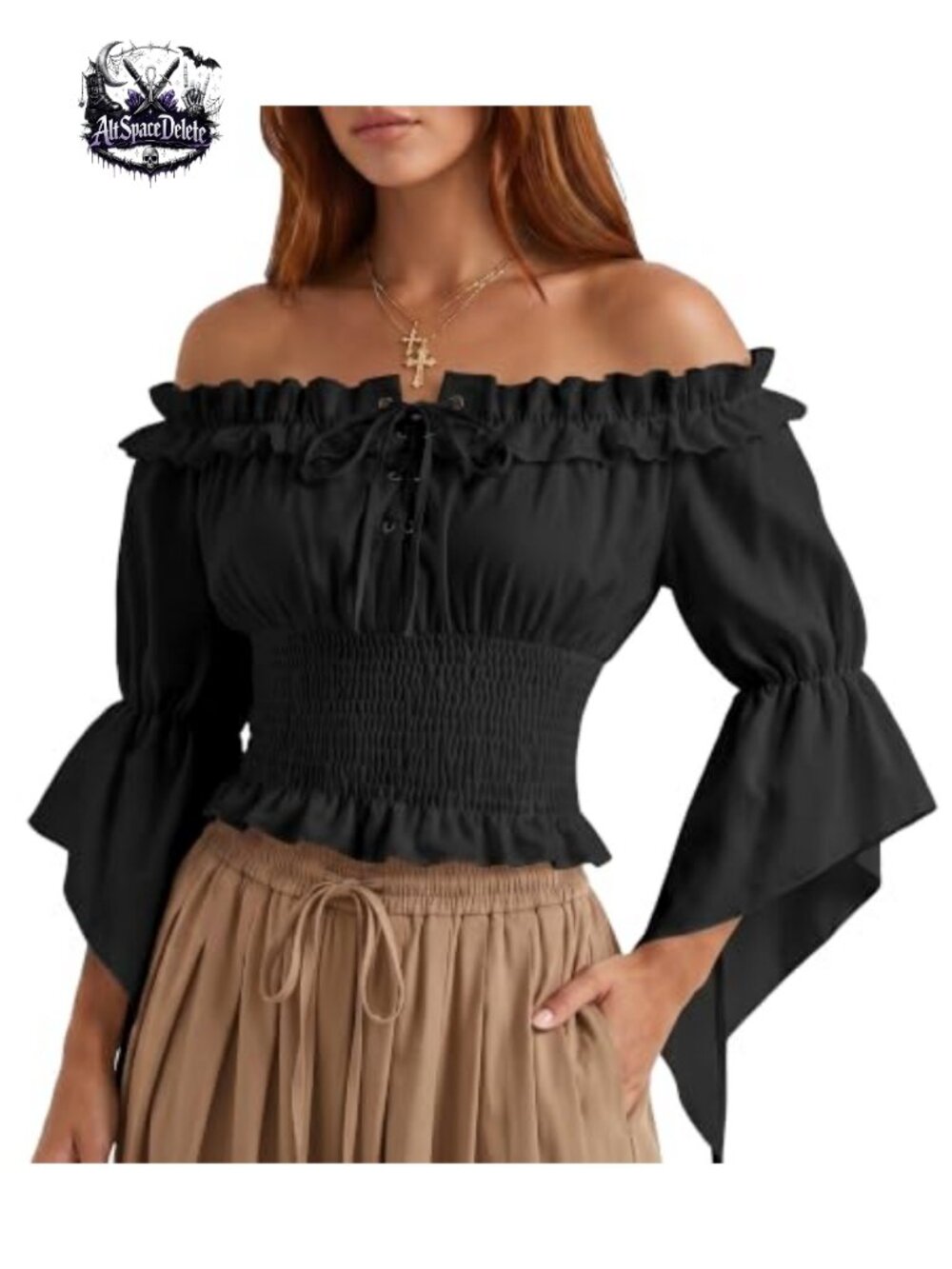Renaissance Peasant Blouse Off Shoulder Ruffled Victorian Costume Top